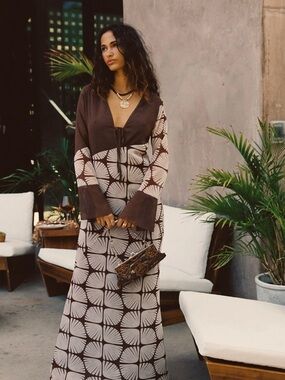 green emerald velvet dress Florence Rust Fringed Floral Kimono Boho Dress main image 0